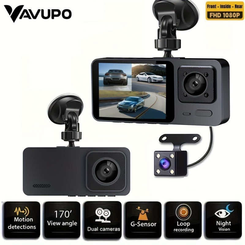 3-камерный автомобильный видеорегистратор с ночным видением, 1080P, широкий угол 170°