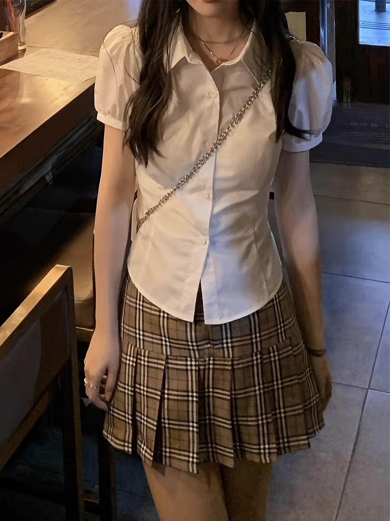 Women's White Polyester Blouse with Tie-Waist and Short Lantern Sleeves for Casual Wear