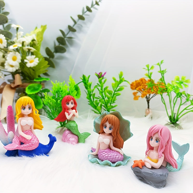 Miniature Mermaid Statues for Aquarium Decoration Moss Landscape Handicraft Ornaments Set of 2 or 4