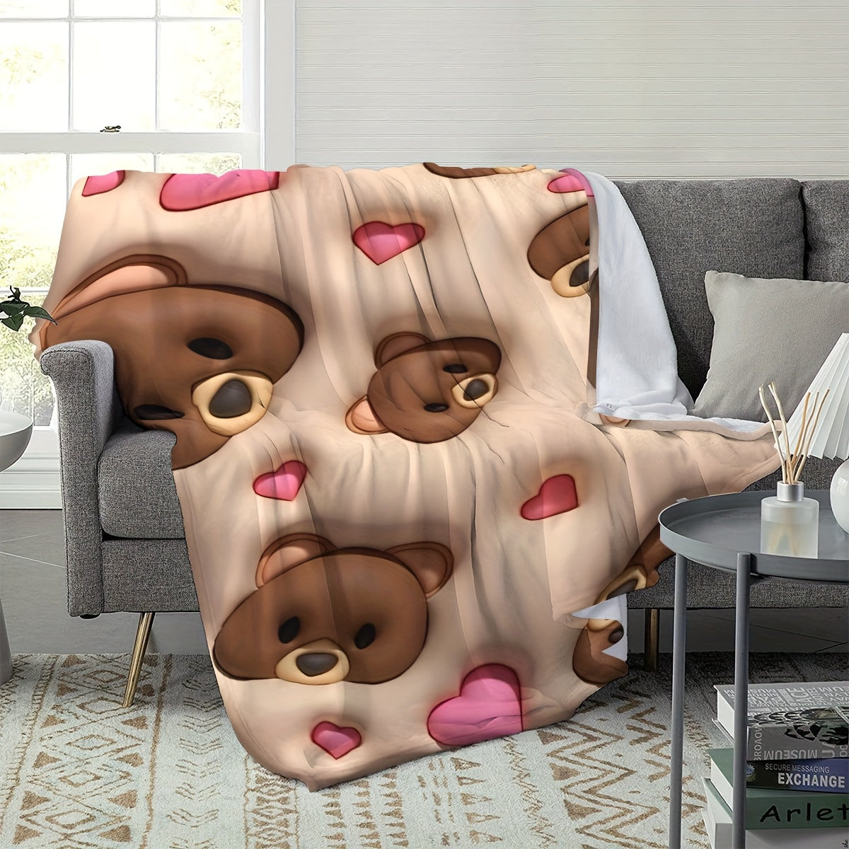 Soft Bear-Patterned Fleece Blanket for Kids and Adults, Cozy and Comfortable