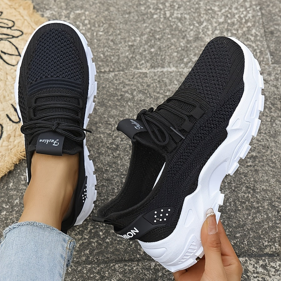 Women's Breathable Knitted Loafers Slip-On Casual Shoes with Thick Soles