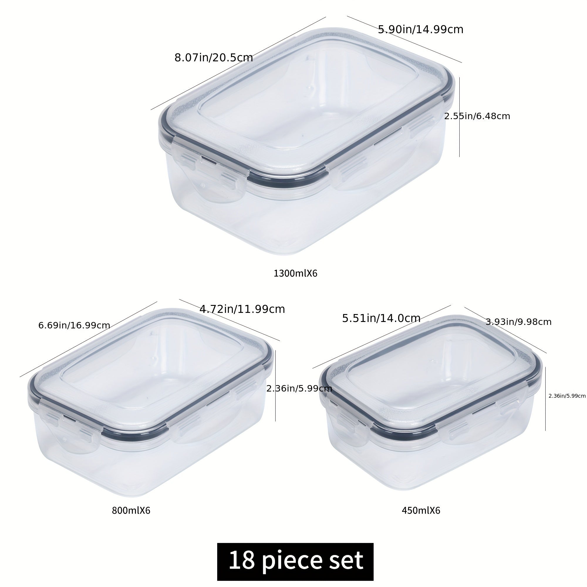 18-Piece Plastic Refrigerator Storage Containers with Microwave-Safe Lunch Boxes and Fruit and Vegetable Storage