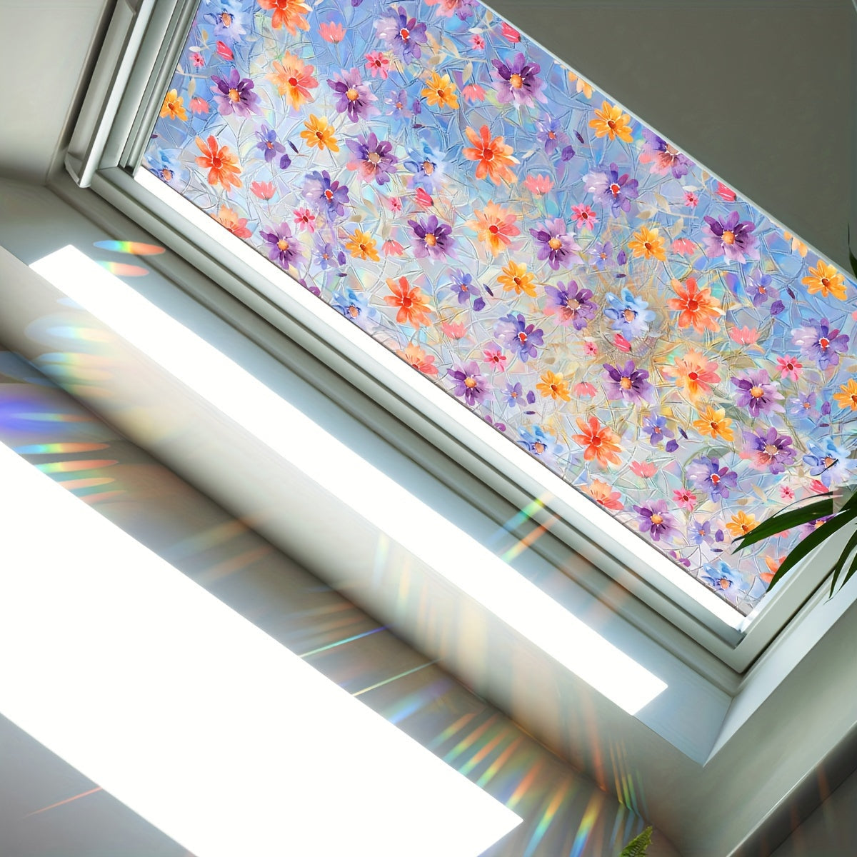 Dual-Sided Vibrant Floral Sunlight Window Cling Reusable PVC Decor