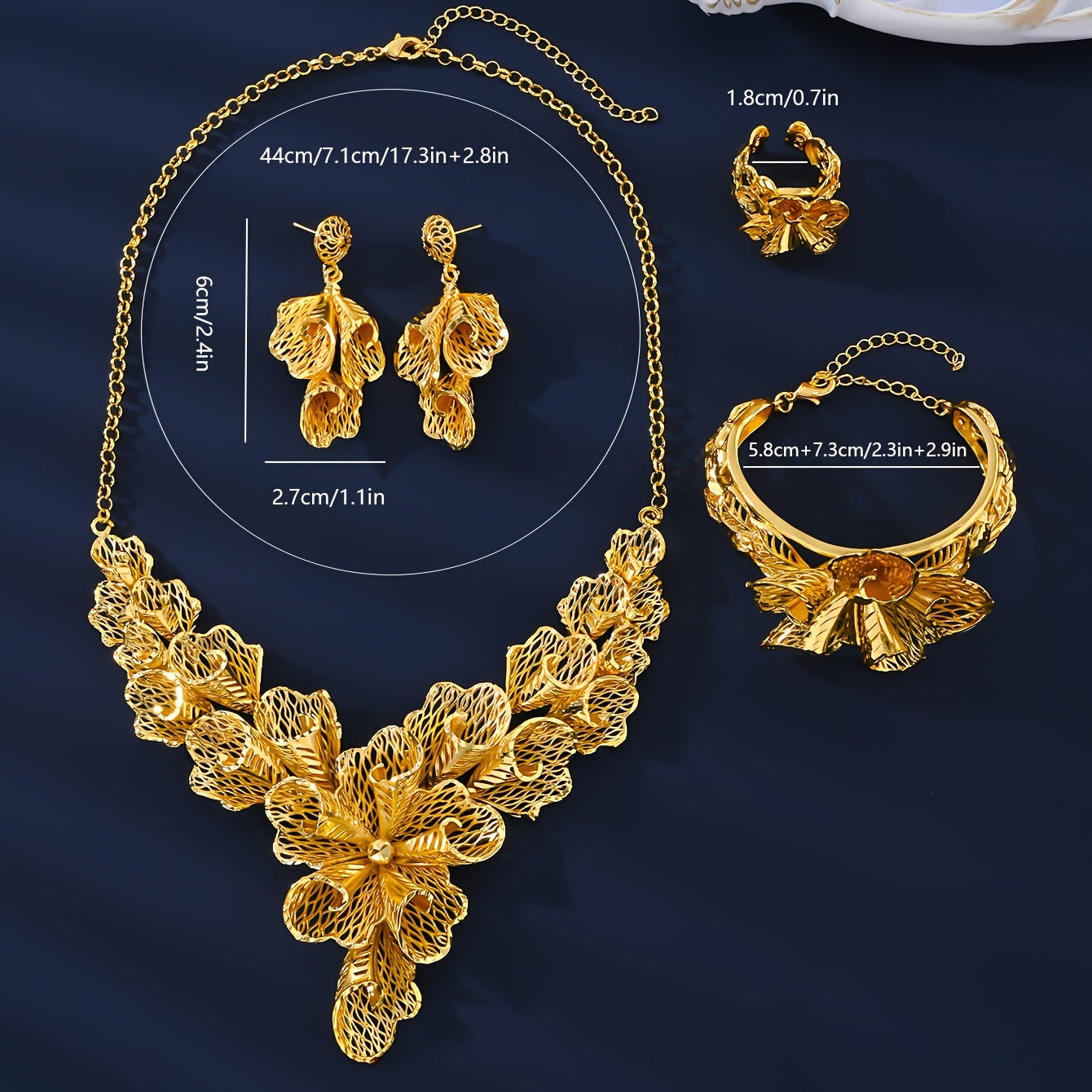 Vintage Style 18K Gold Plated Copper Jewelry Set for Women with Elegant Design