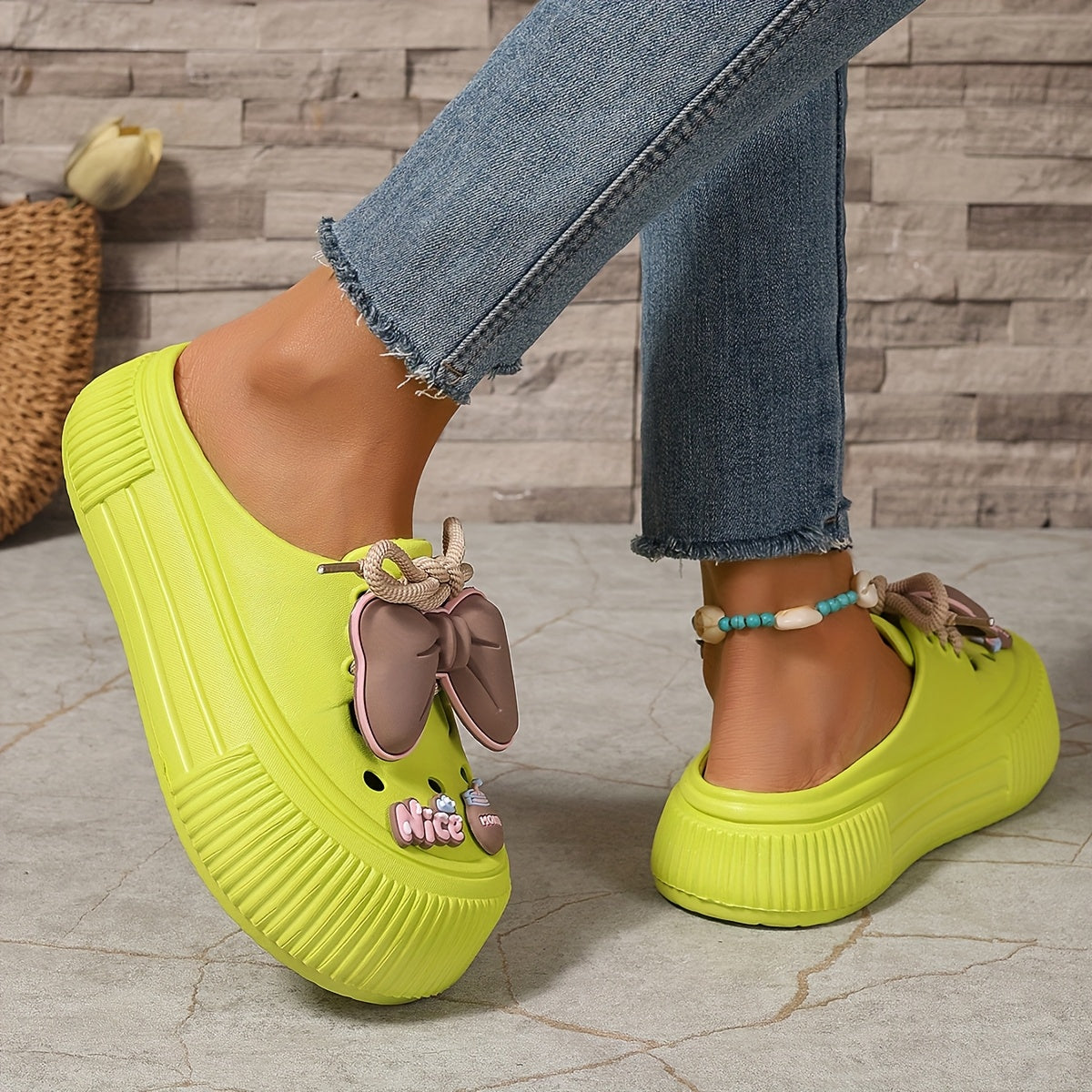 Women's Casual Bowknot Mules with Thick Soles Non-Slip Lightweight