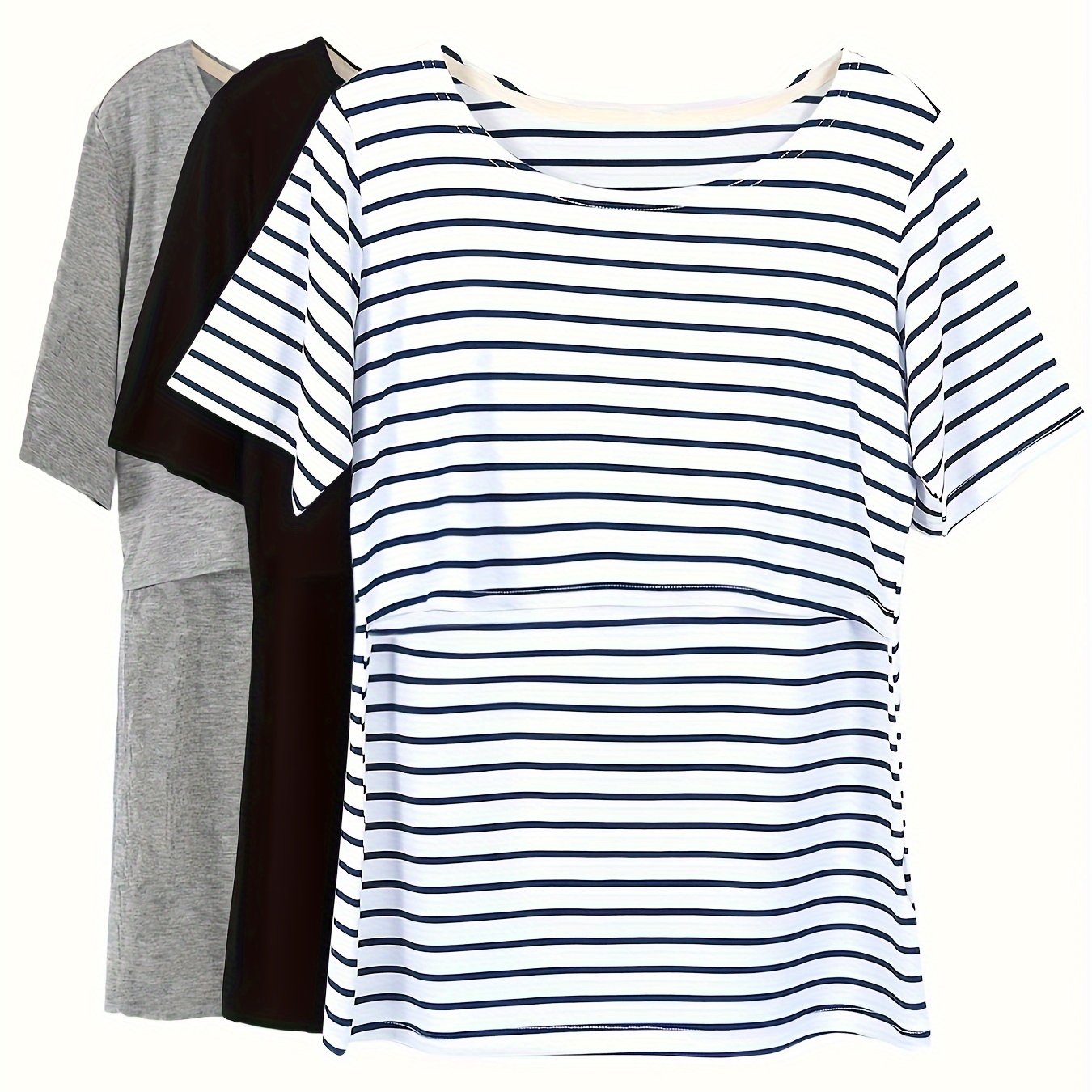 Women's Maternity Short Sleeve T-Shirts Set for Breastfeeding Summer Polyester Solid