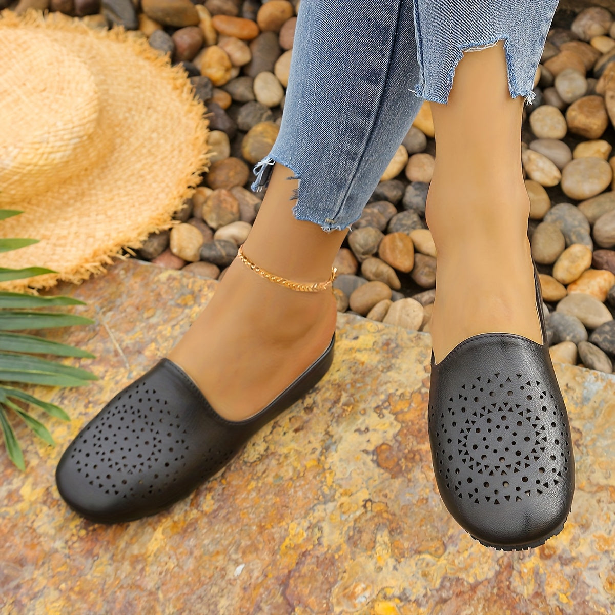 Women's Casual Solid Color Slip-On Loafers with Rubber Sole and Mid Heel