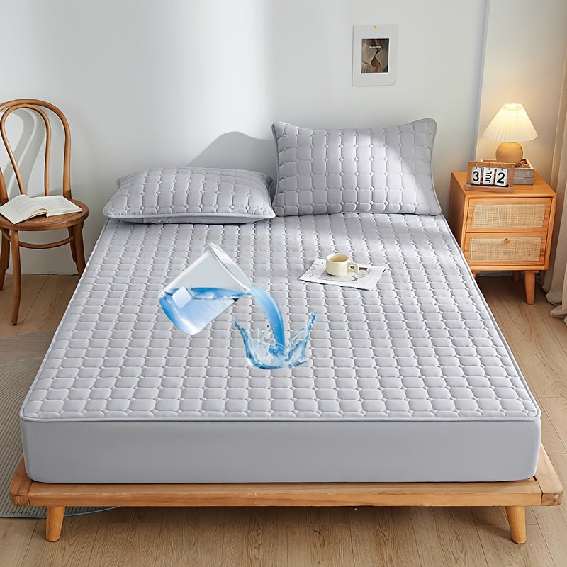 Solid Color Quilted Fitted Sheet Waterproof Thickened Breathable Fabric Fits Mattresses 5-27cm