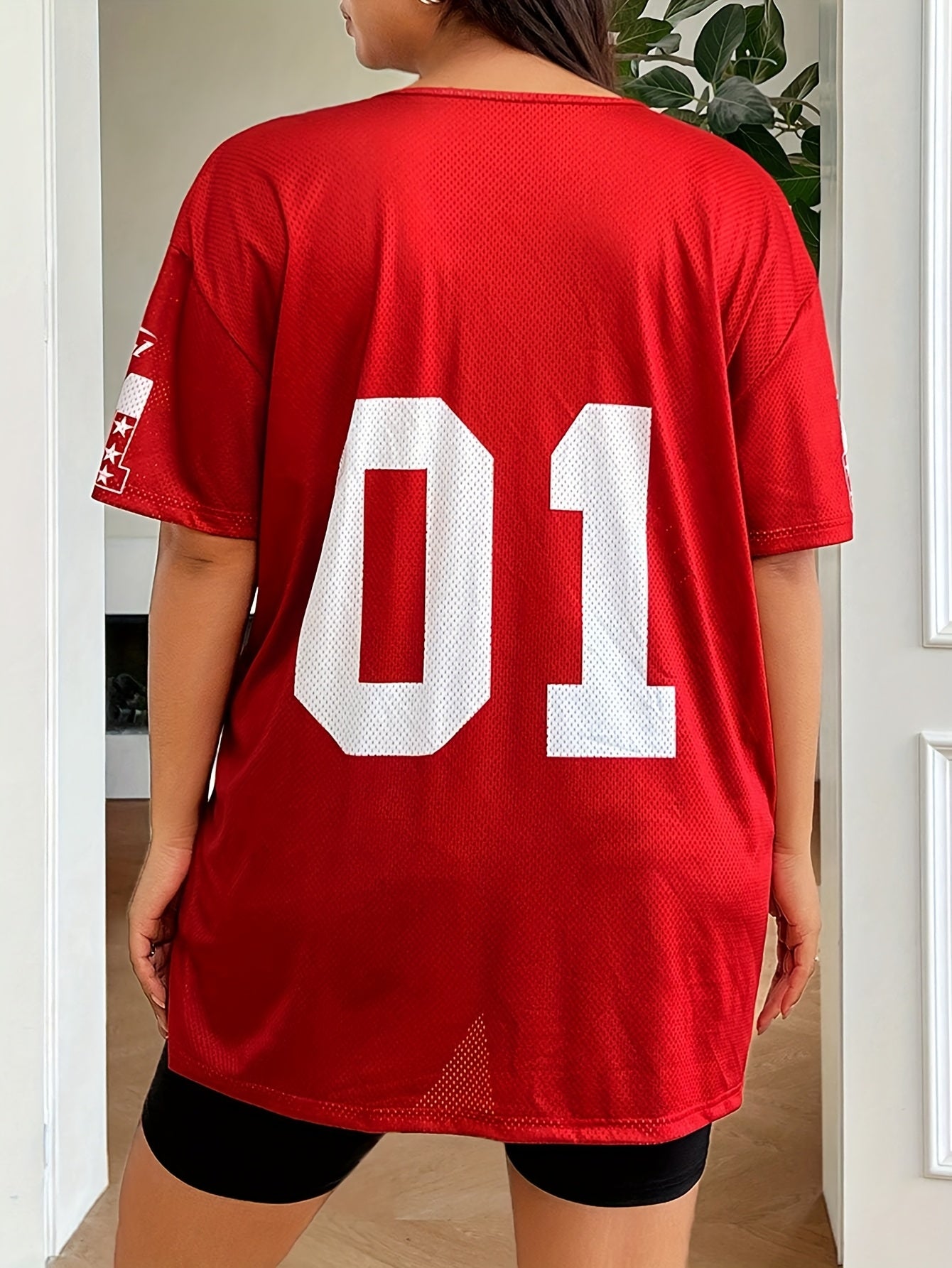 Plus Size Loose T-Shirt With Pattern and Elastic Band Men Women