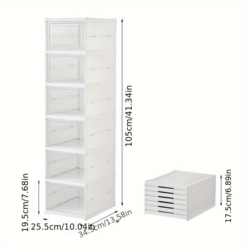 Stackable Plastic Shoe Rack with Lid, 6-Layer Foldable Storage Organizer