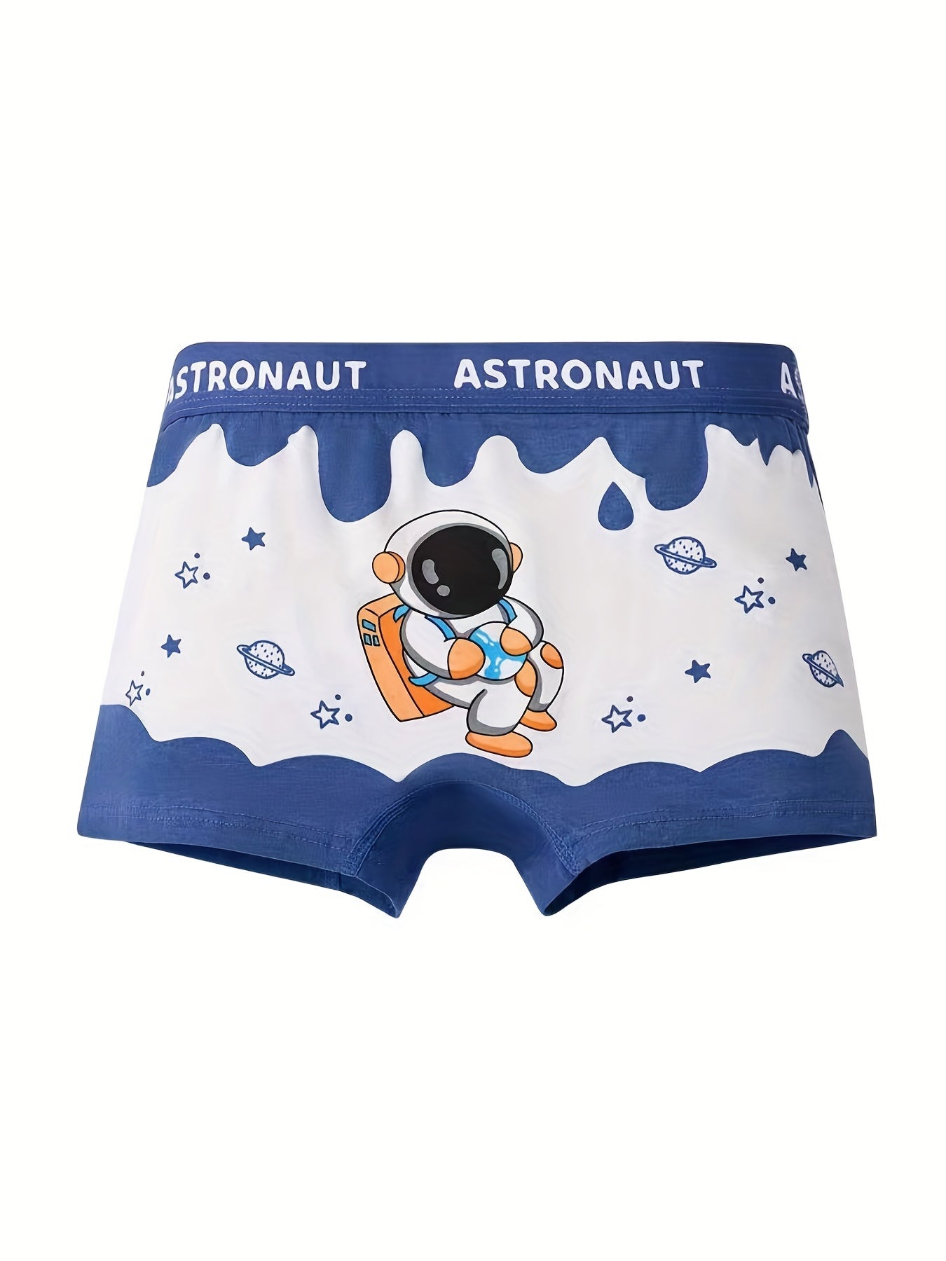 Set of 4 Boys' Cartoon Astronaut Breathable Cotton Boxer Briefs for Kids