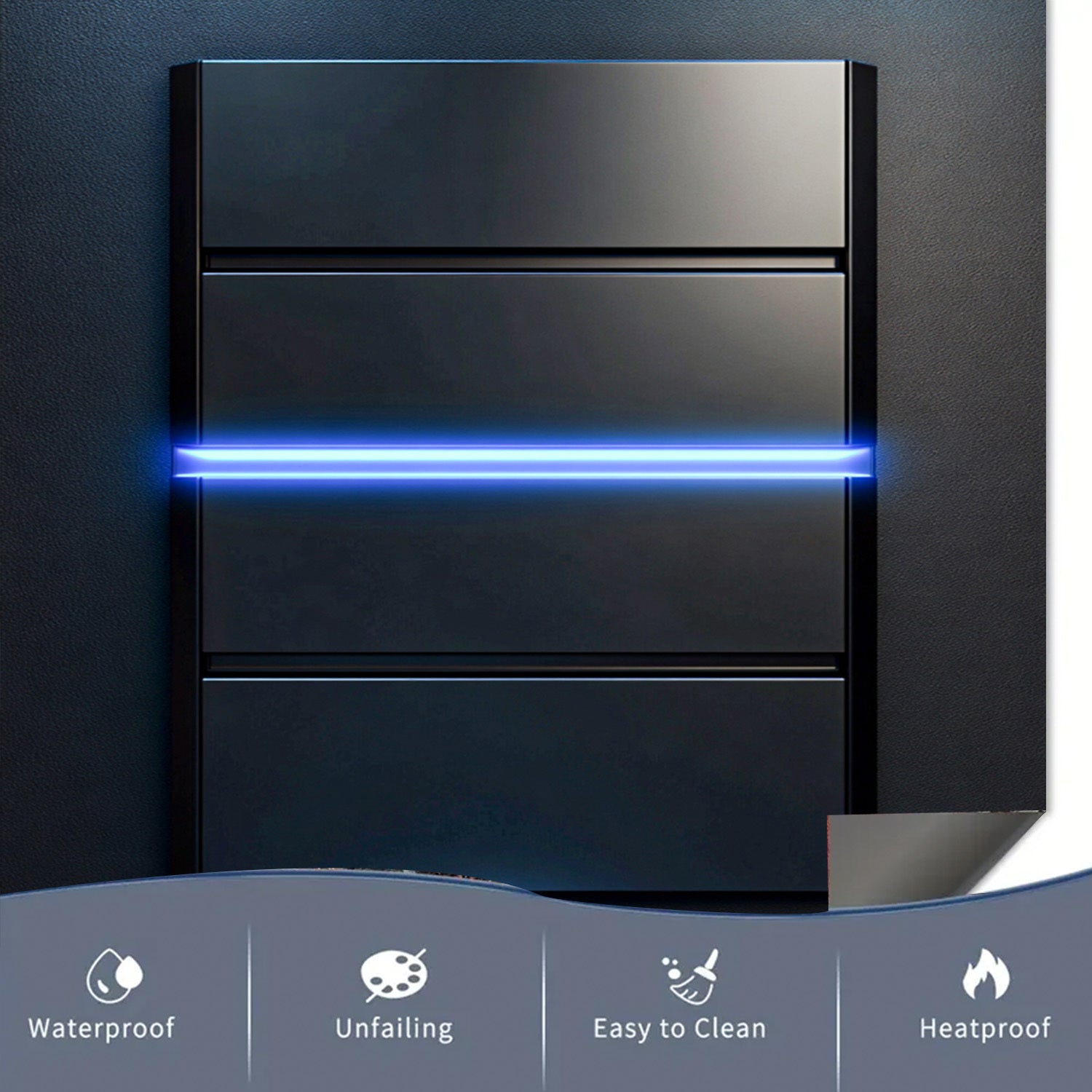 Cubierta magnética para lavavajillas con luz azul, a prueba de agua, resistente al calor, fácil de limpiar, etiqueta de metal 58.5x65 cm