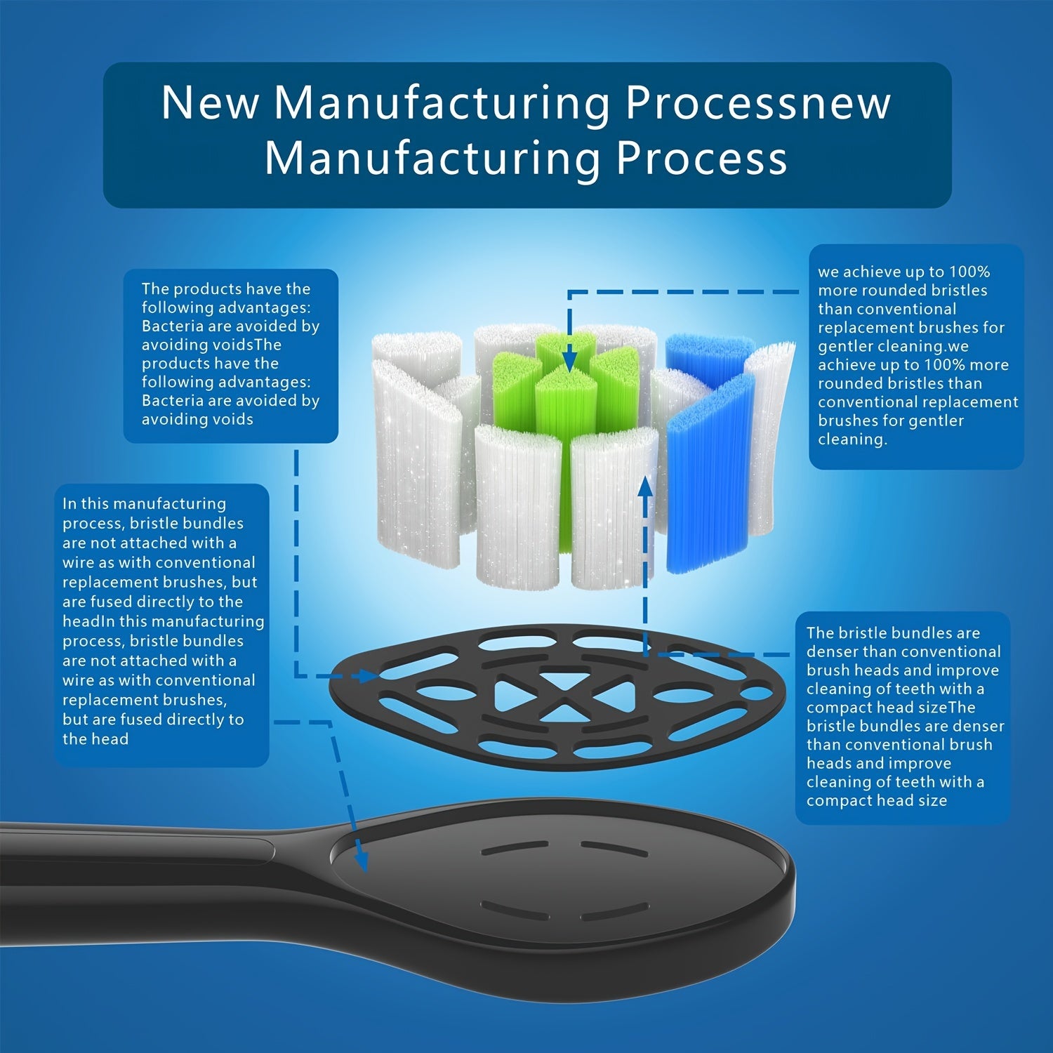 Elektr tish tozalash qurilmalari bilan mos keladigan 8 ta o'rnash uchun tish cho'tkasi boshliqlarining o'rnash uchun.