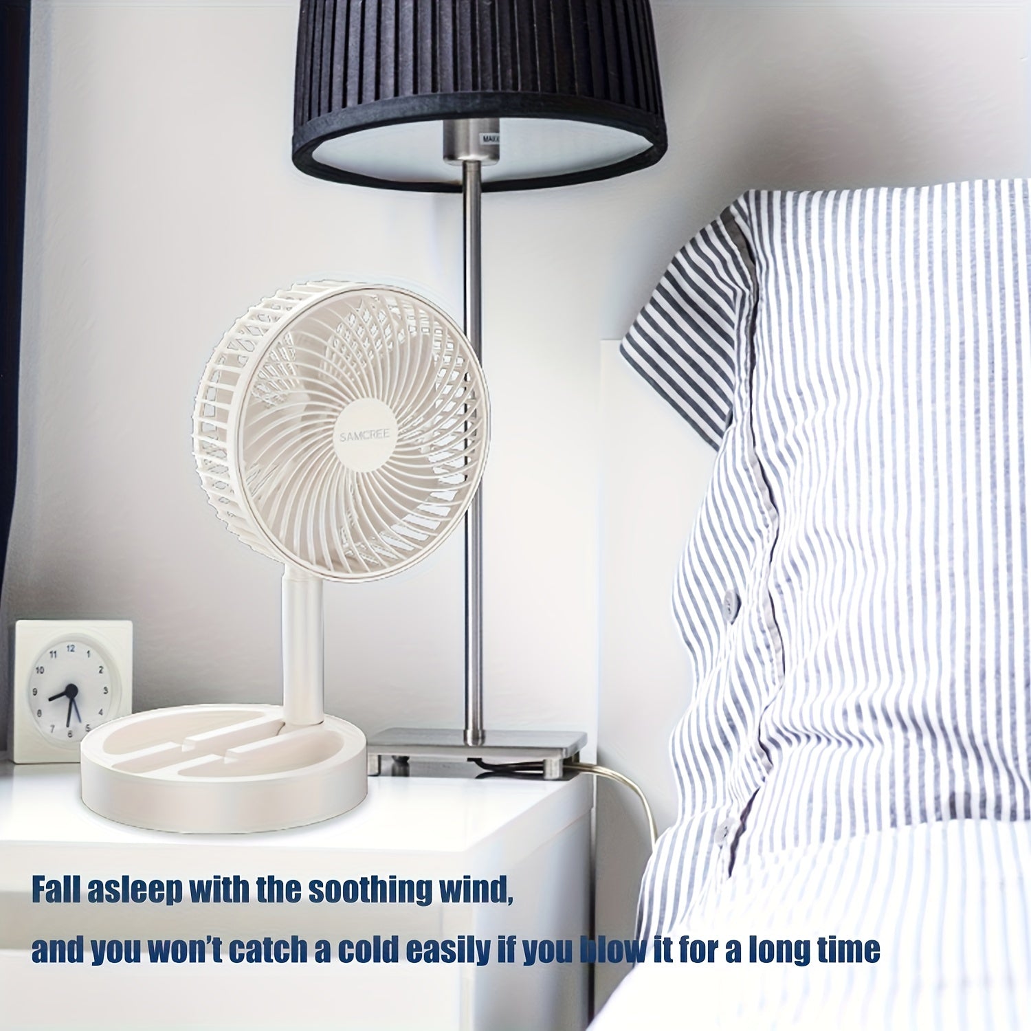 Ventilador telescópico plegable con soporte para teléfono, ventilador de mesa portátil, silencioso, flujo de aire de 360°, alimentado por USB