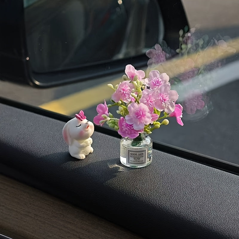 Miniature Resin Vase for Car Dashboard Decor with Healing Figurine