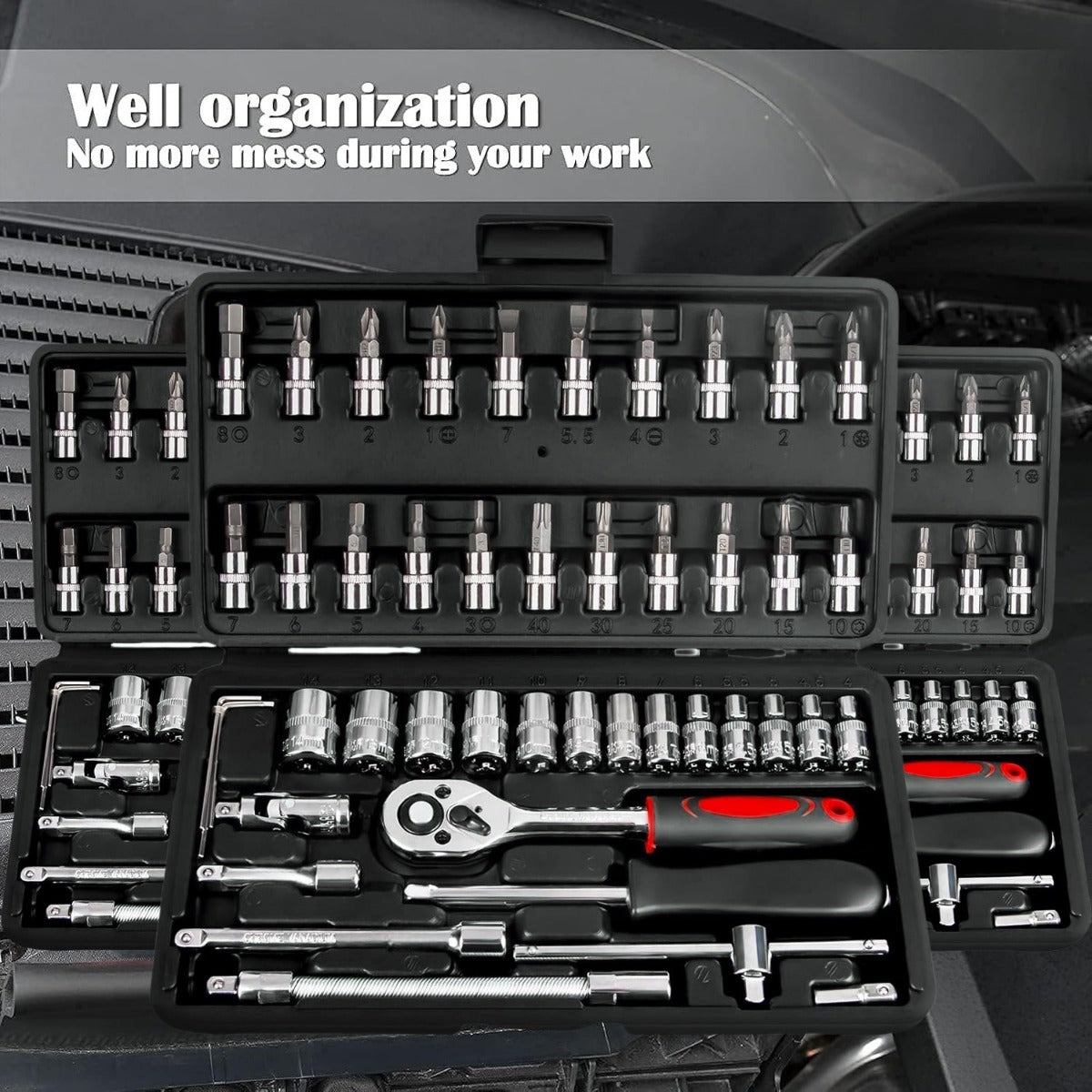 Professional-Grade 46-Piece Socket Wrench Repair Tool Set with Storage Box