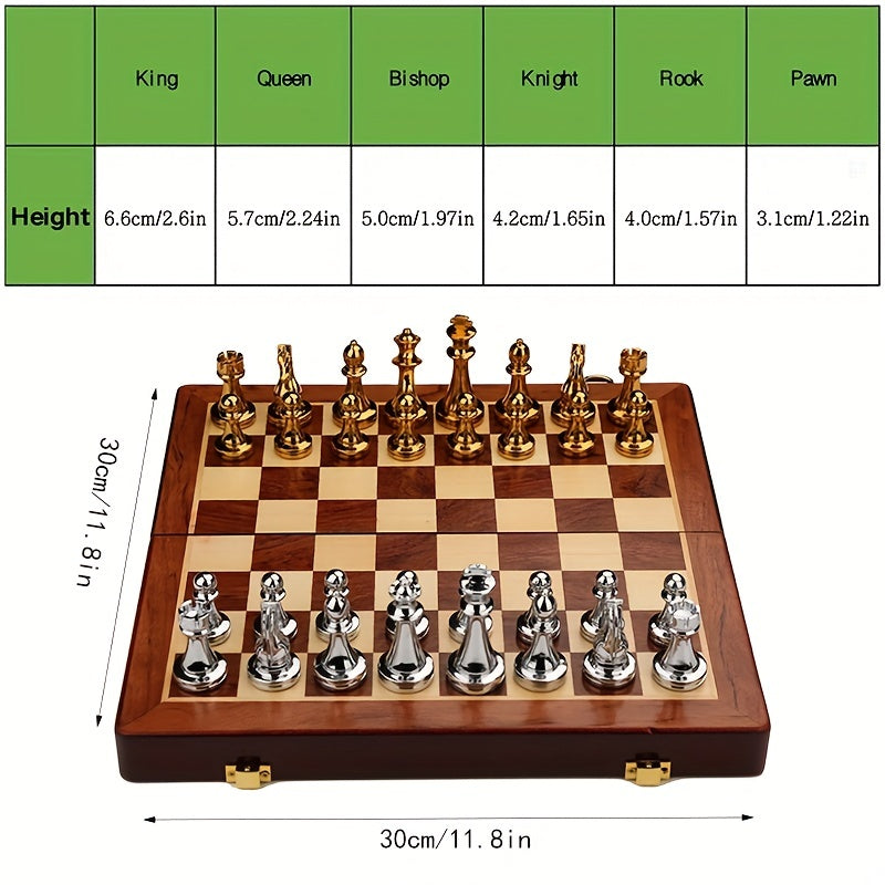 Luxury Silver Chess Set with Wooden Folding Board and Aluminum Alloy Pieces