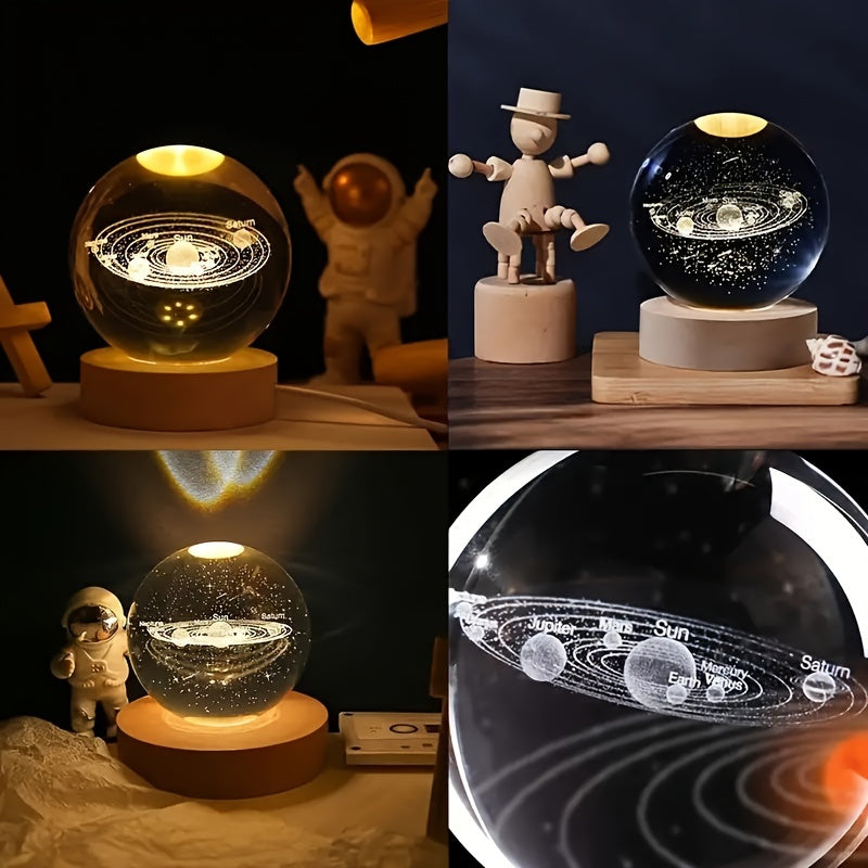 3D Crystal Ball Night Light Galaxy Solar System Moon Saturn USB Desktop Decoration Gift