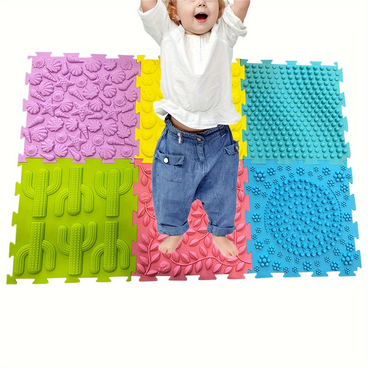 Set of 6 Interlocking Foam Puzzle Floor Mats with Edging Soft Anti-Slip Play Area Rug Square Tiles