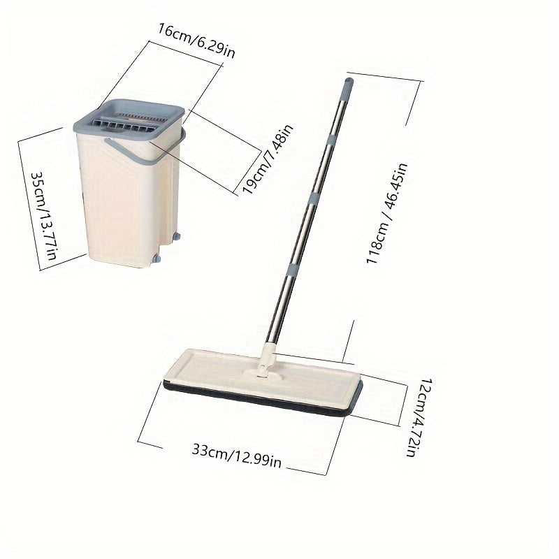 "Tekis Sıxish Mopu va Vedro To'plami, Siğirli Po'lat Tutqichi va Mikrofiber Padlar, Qo'l Bilan Boshqarish, Uy Oshxonasini, Yotoqxonani, Hammomni va Yashash Xonasini Tozalash uchun Ideal, 2 Ta Qayta To'ldirish va Dranaj Teshigi Xususiyati bilan"