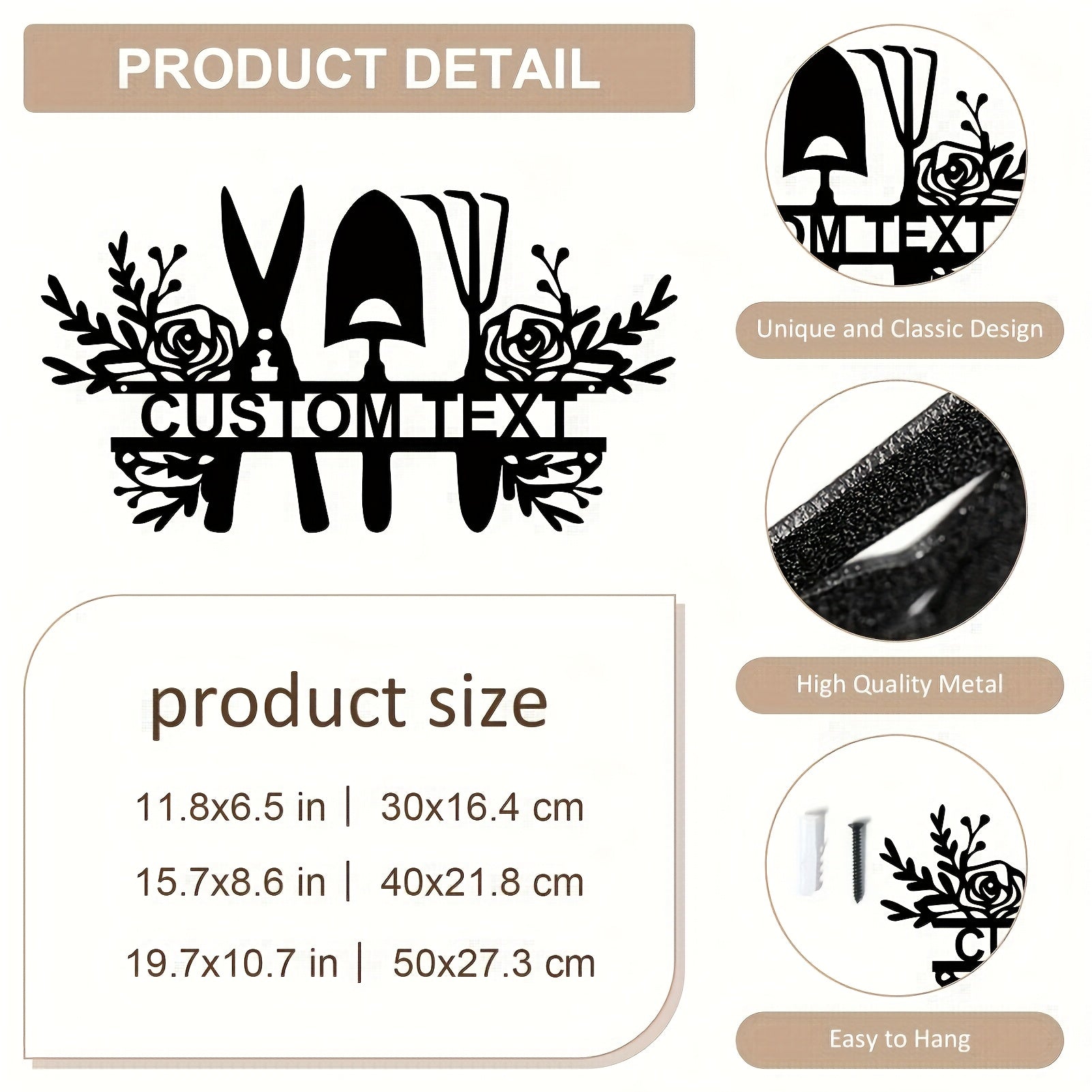 "Shaxsiylashtirilgan Monetning Bog'i Metall Devor San'ati bilan Joyingizni Yaxshilang - Ichki va Tashqi Bezak uchun Qo'l Bilan Yasalgan Rustik Qora Temir Gul Haykali"