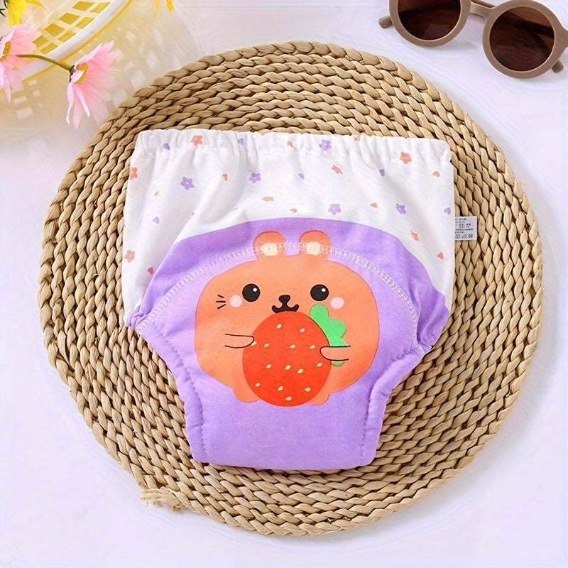 Kids Cotton Training Pants with Cartoon Animals Breathable Washable 6-Layer Gauze