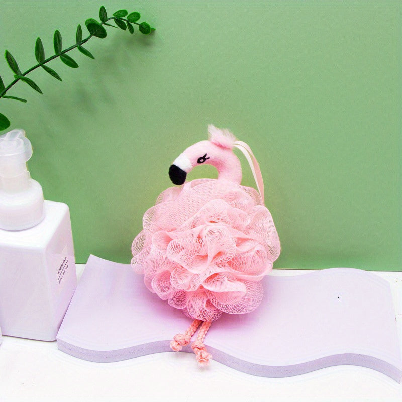 Exfoliante corporal de esponja de luffa Pink Flamingo con diseño de dibujos animados para baño y exfoliación