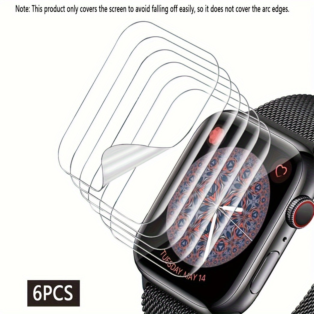 6 Pack TPU Screen Protectors for Apple Watch Ultra Series 10-2 38mm 41mm 42mm 44mm 45mm 49mm Anti-Scratch HD Clear Film