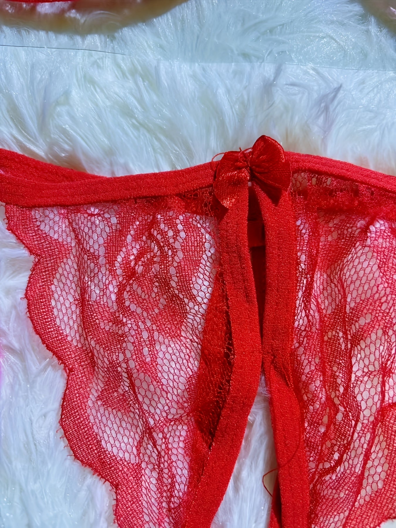 Women's Floral Lace Lingerie Set Triangle Bra and Open Crotch Thong