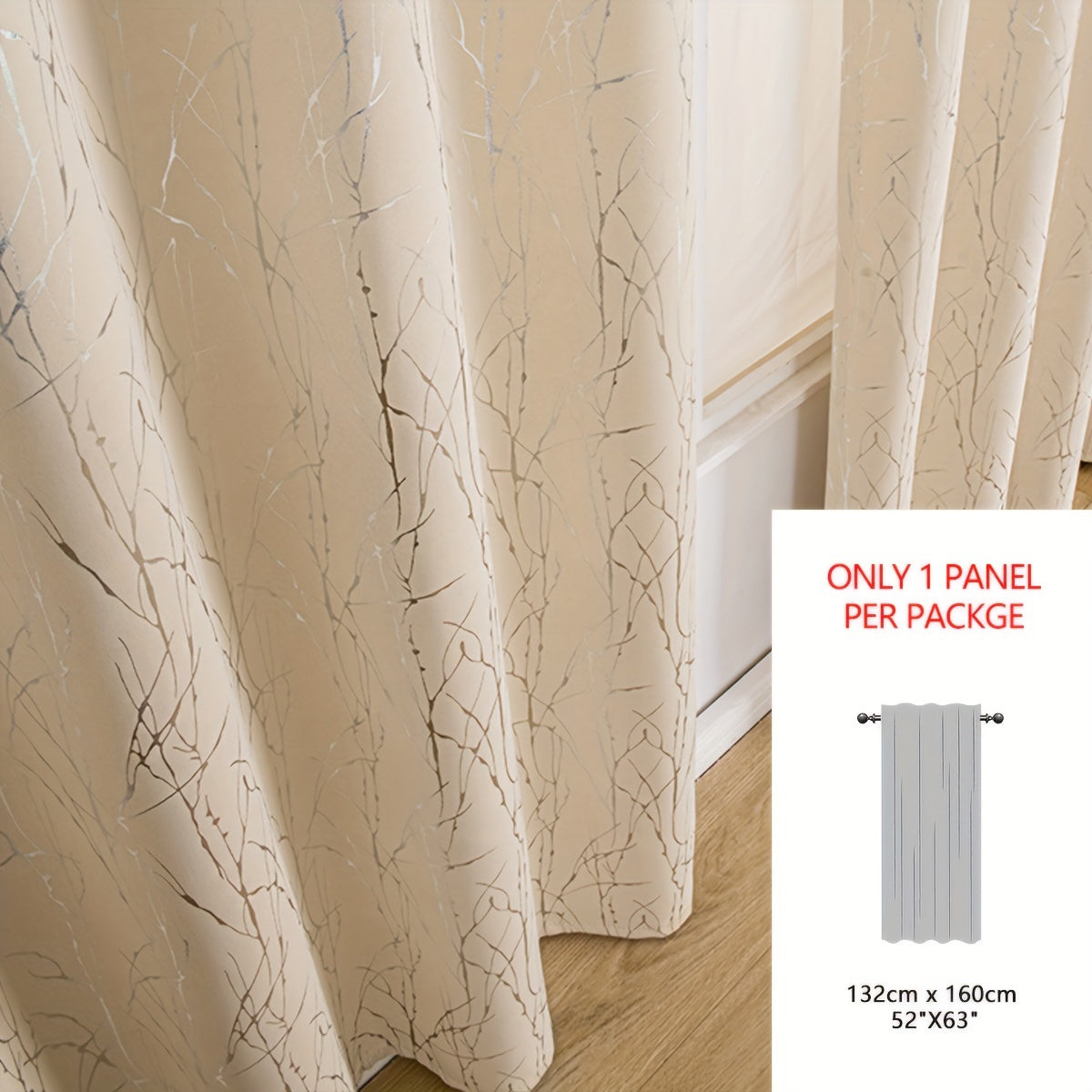 Blackout Curtain with Gold and Silver Tree Branch Pattern for Bedroom Living Room Office