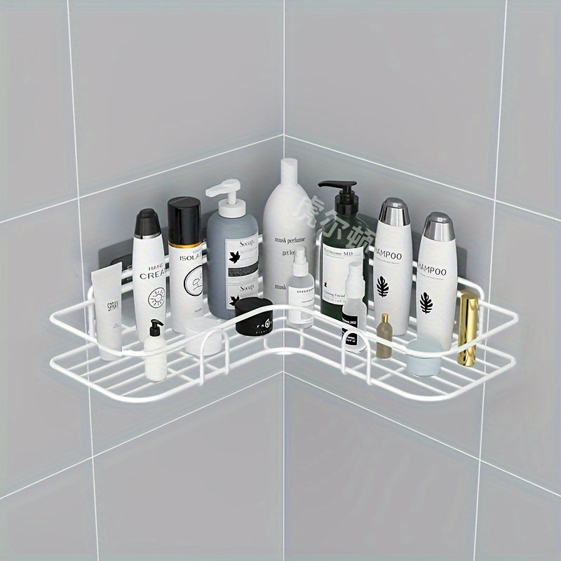 Wall-Mounted Metal Shower Caddy No-Drill Bathroom Kitchen Storage