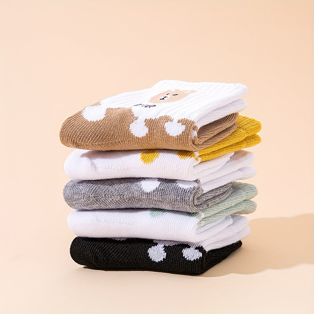 Baby Boys and Girls Ankle Socks 5 Pairs Cartoon Bear Soft Polyester All-Season