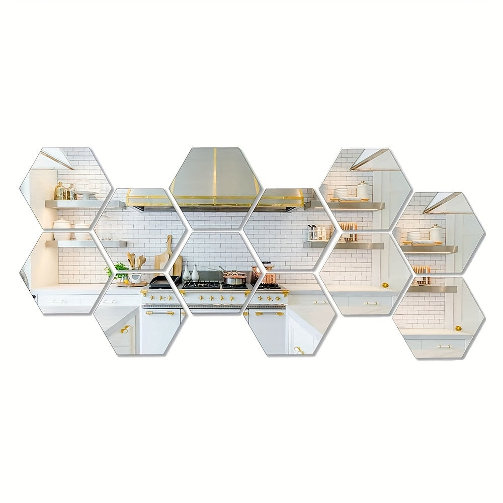 Silvery Acrylic Hexagon Mirror Wall Decals for DIY 3D Home Decor