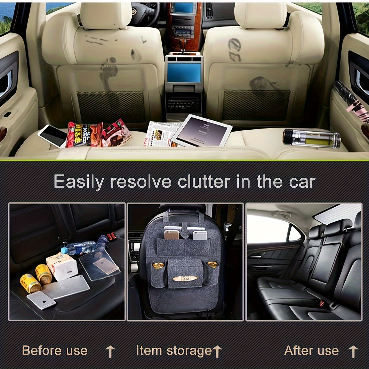 Felt Car Seat Storage Bag Back Organizer for Vehicles