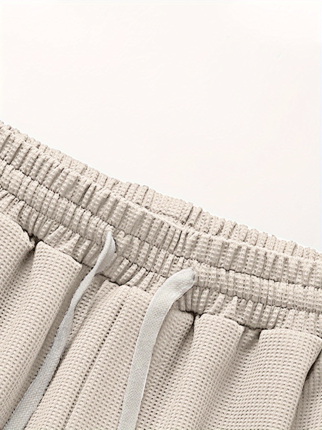 Camiseta de cuello redondo con patrón de cuadrícula de waffle para hombre, conjunto deportivo casual de dos piezas, transpirable, poliéster