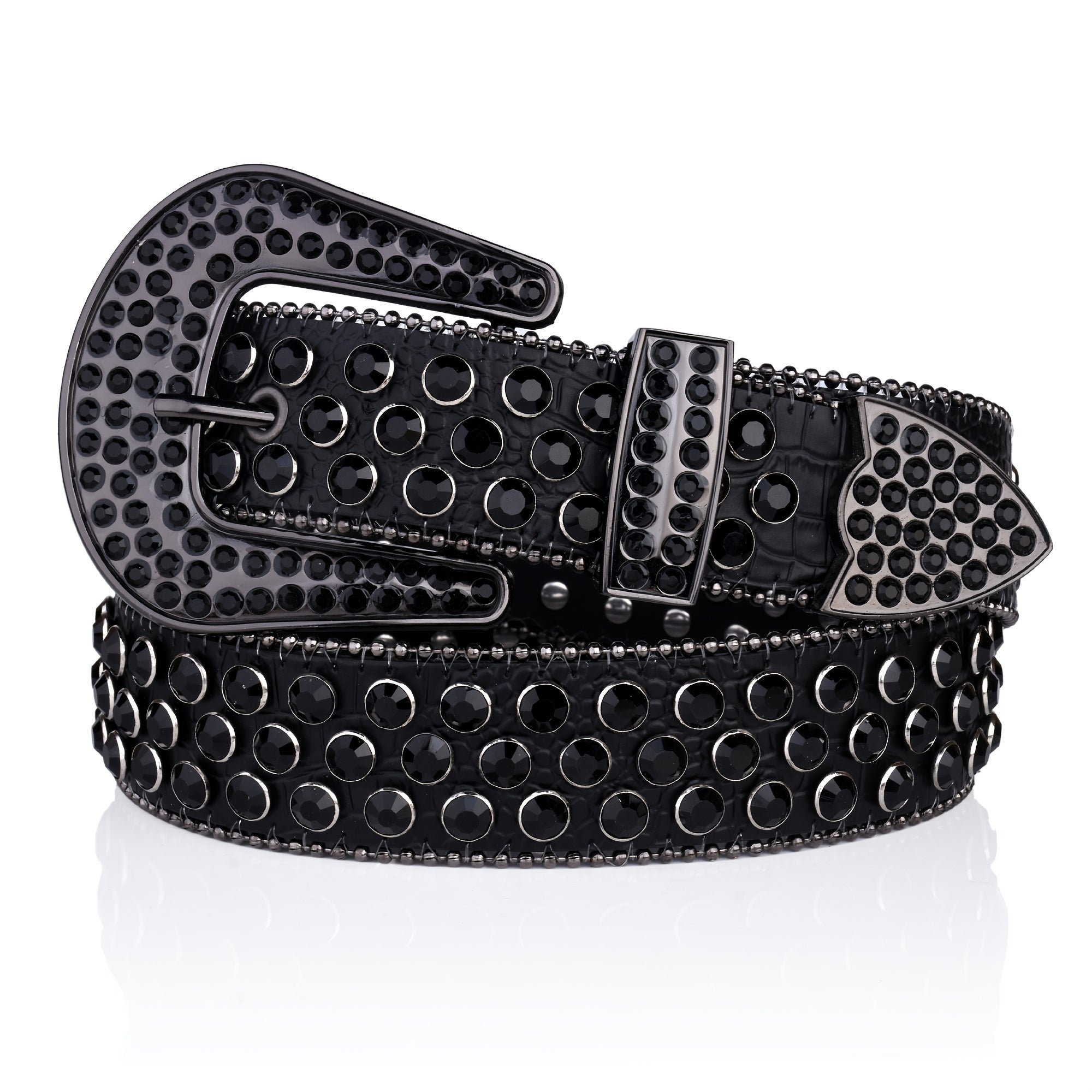 Women's Sparkling PU Leather Belt with Rhinestone Studs for Wedding and Valentine's Day