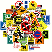 50pcs Warning Signs Cartoon Graffiti Stickers Car Decoration Road Signs