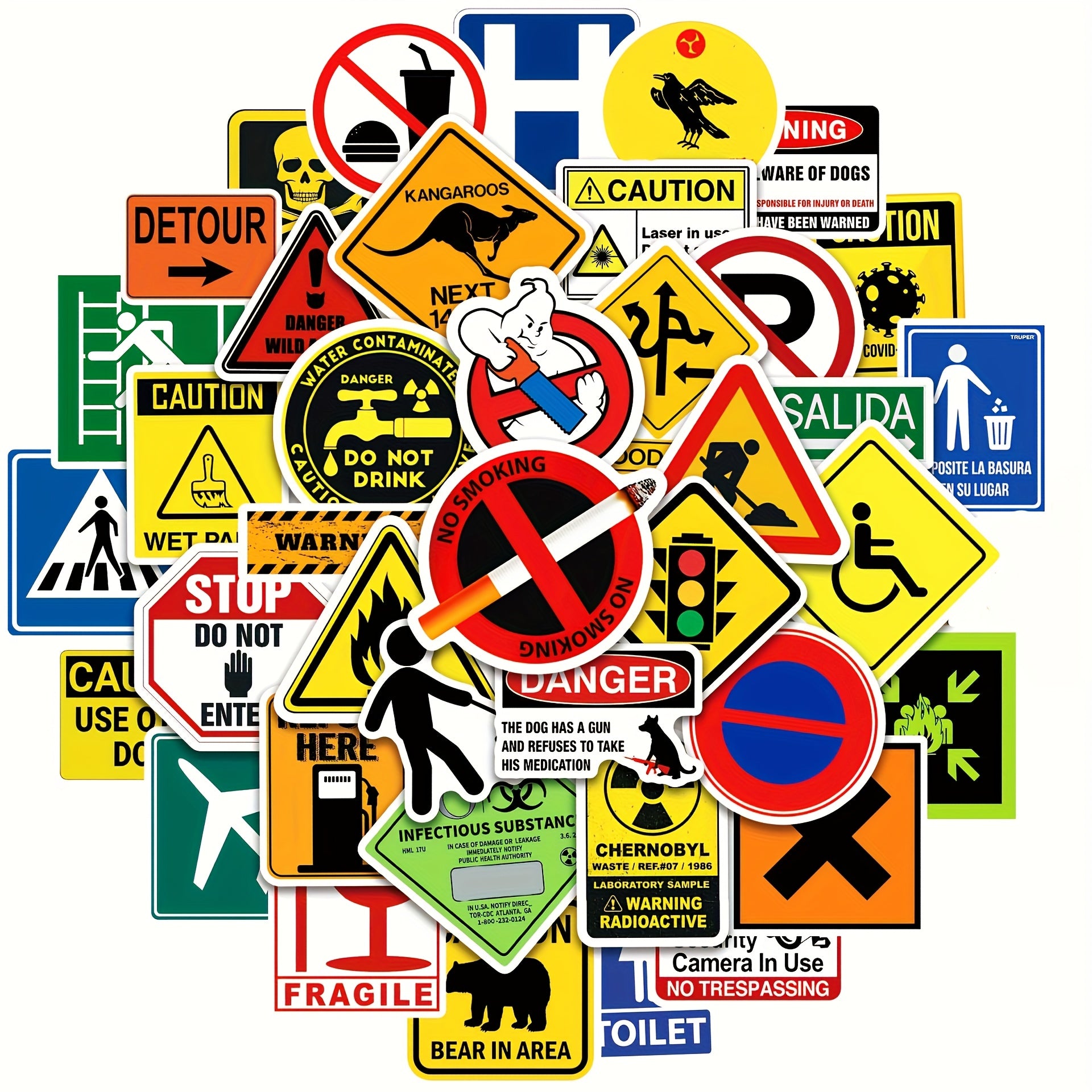 50pcs Warning Signs Cartoon Graffiti Stickers Car Decoration Road Signs