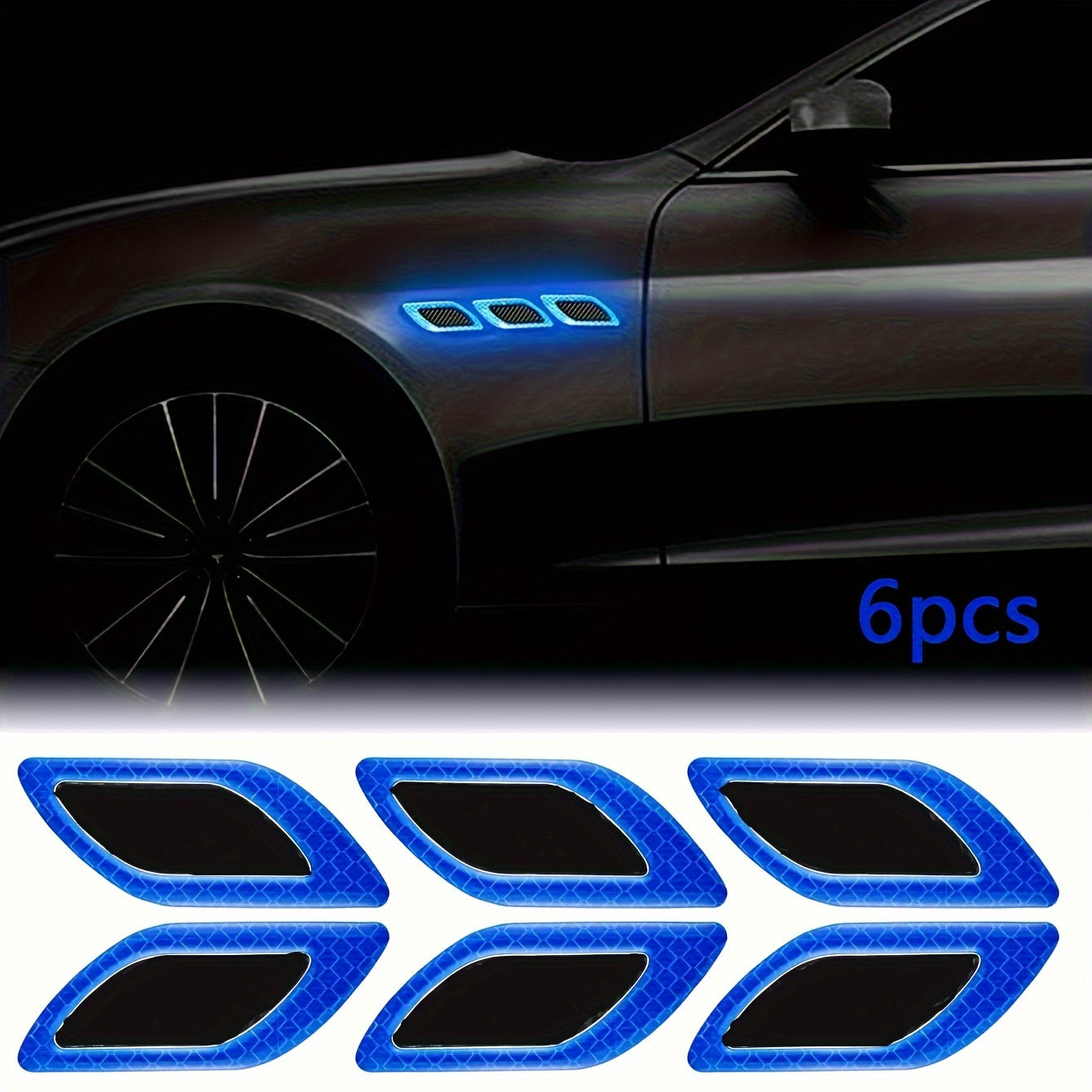 6pcs Car Reflective Decals Plastic Bumper Strips Scratch Masks for Safety
