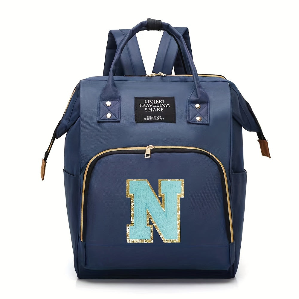 Blue Polyester Diaper Bag with Multiple Compartments and Bottle Holder