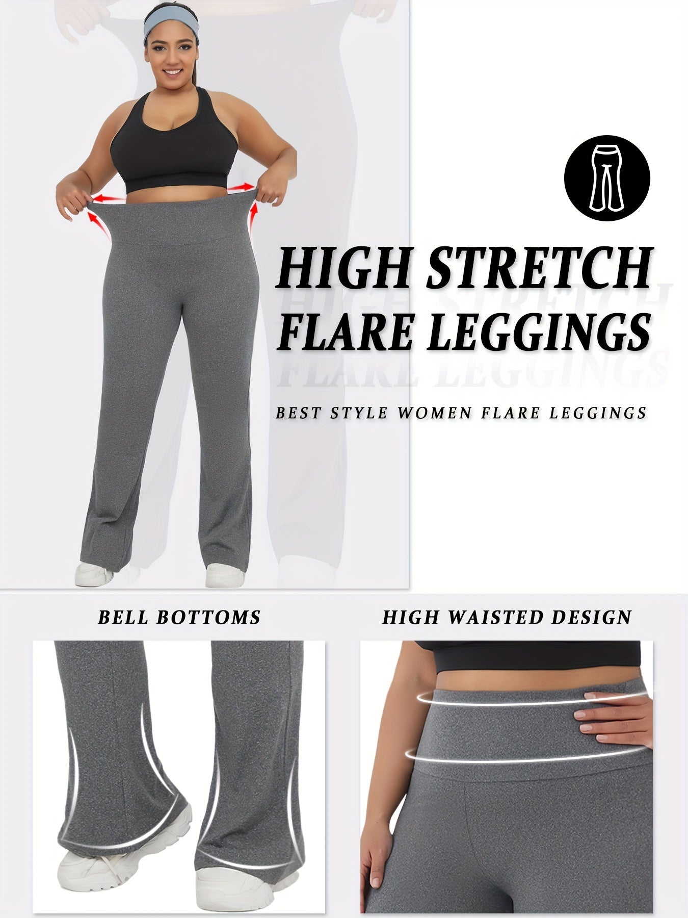 Plus Size Women's Yoga Pants Wide Waistband High Rise Flared Leg