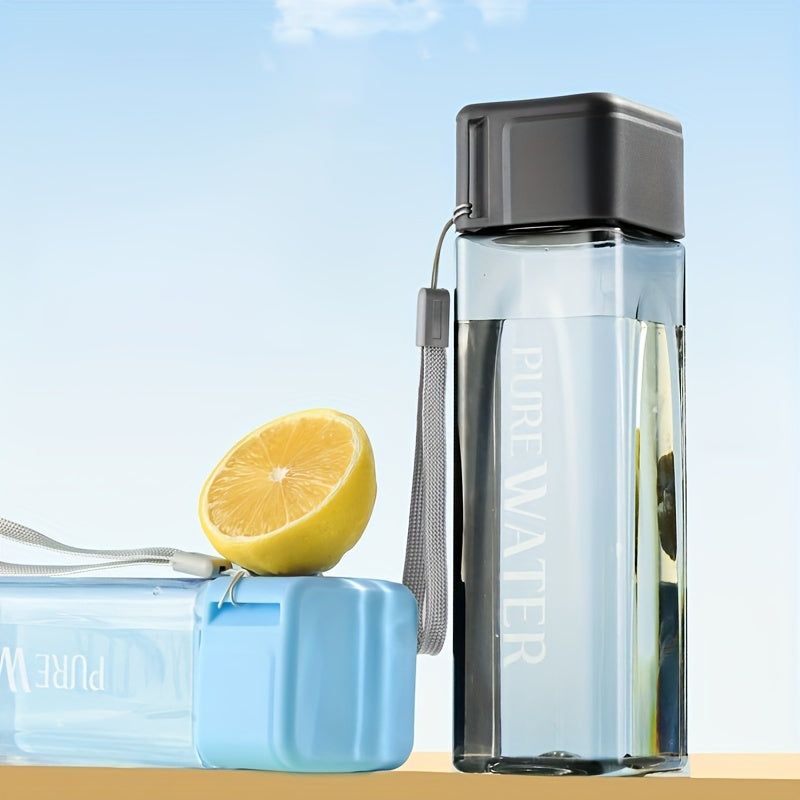 500ml Square Water Bottle Leak-Proof Heat-Resistant Plastic with Carry Strap for Camping Hiking Outdoor Activities White