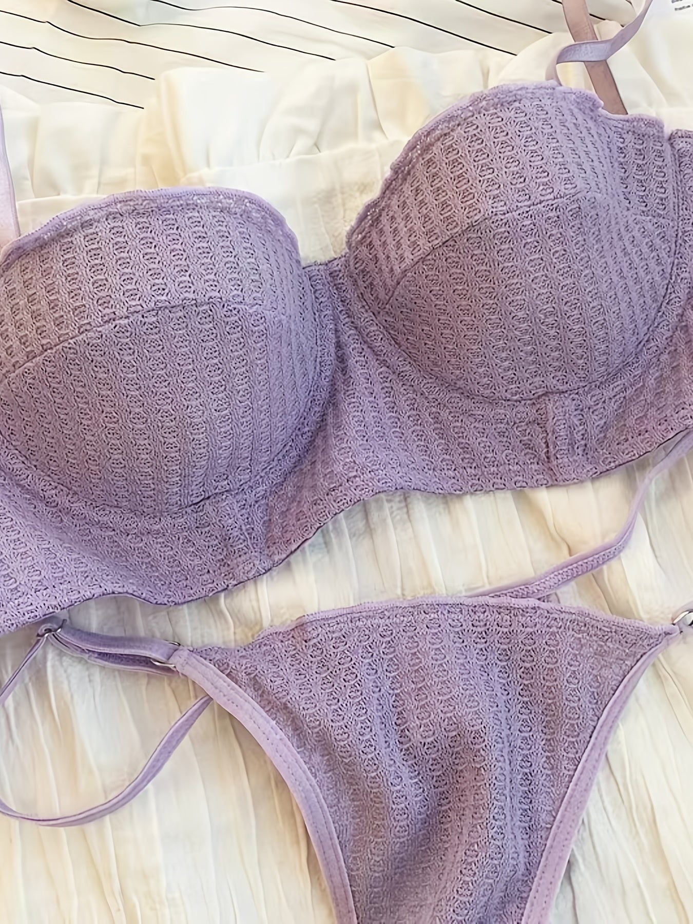 Women's Breathable Lingerie Set with Anti-Sagging Bra and Semi-Sheer Thong