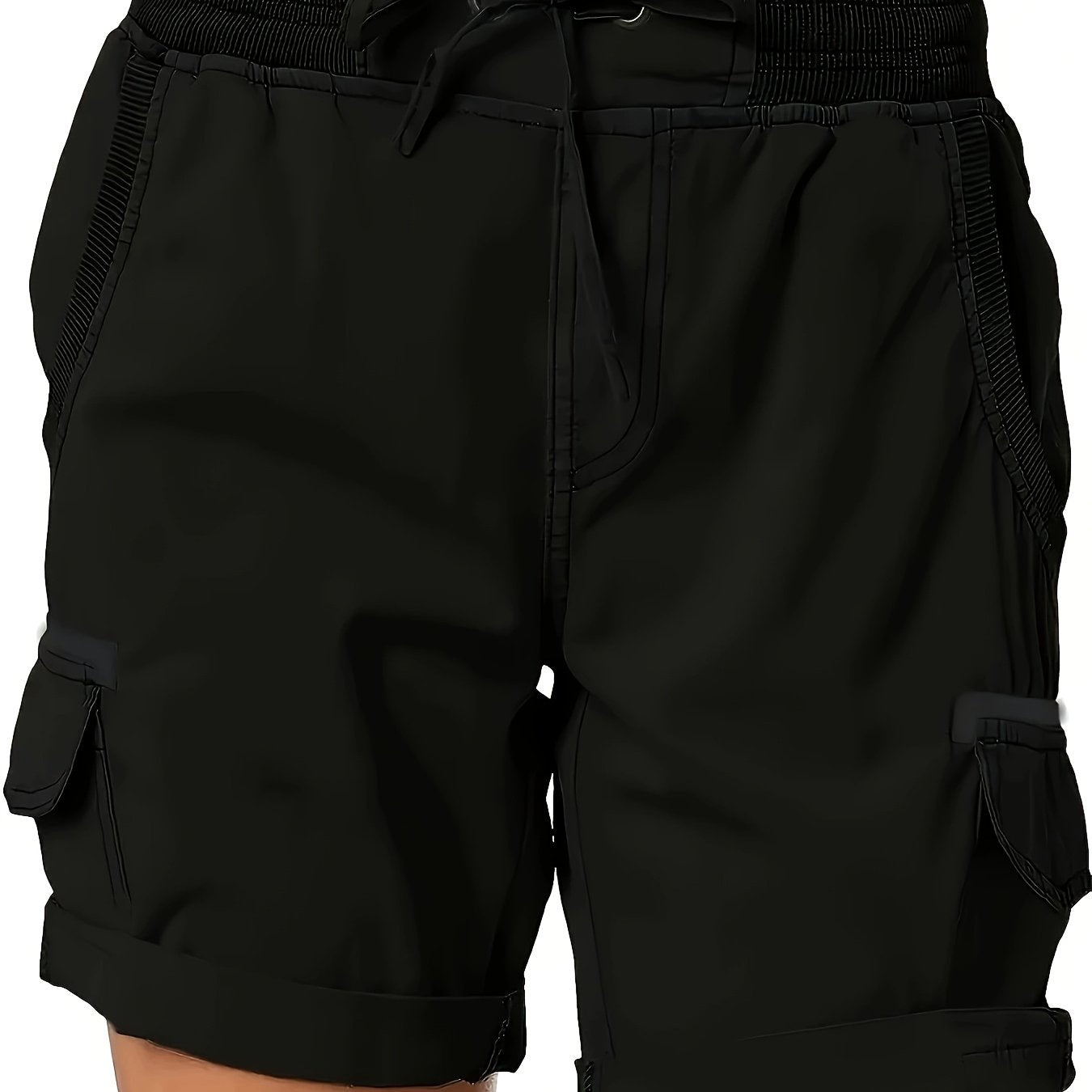 Plus Size Women's Black Cargo Shorts With Drawstring Waist