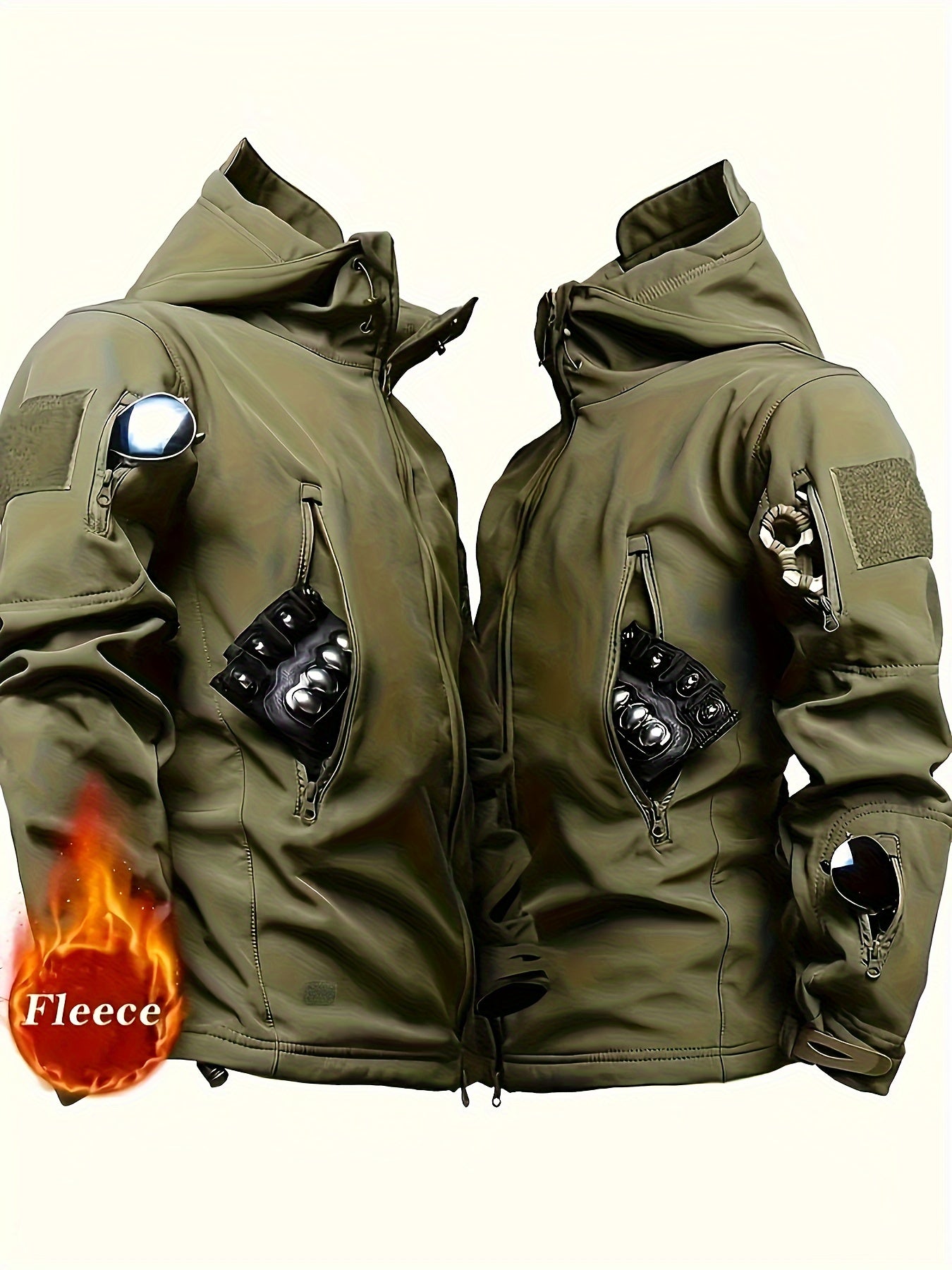 Men's Outdoor Thermal Outfit Softshell Jacket Cargo Pants for Hiking Running Cycling