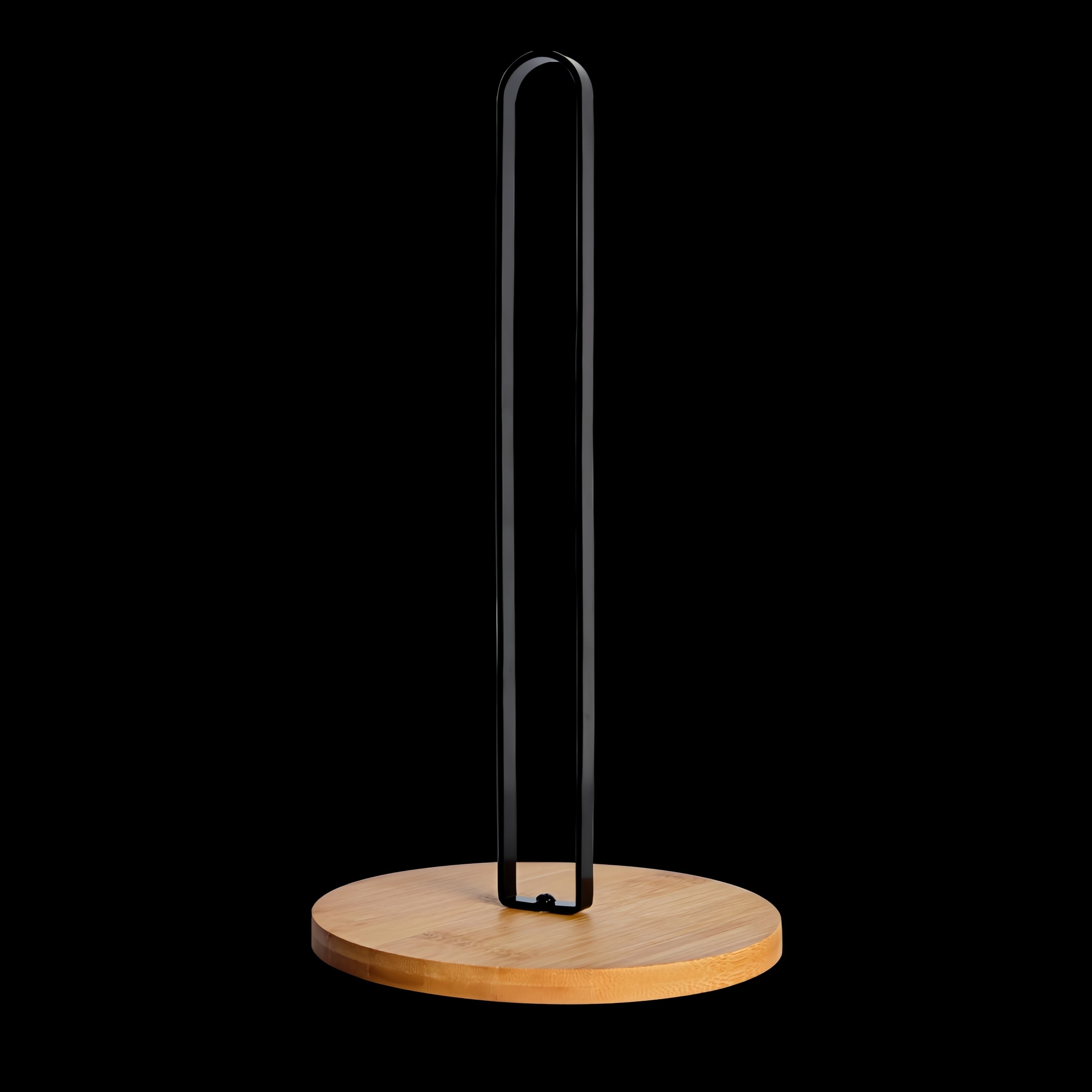 Black Bamboo and Metal Kitchen Paper Towel Holder Vertical Countertop Storage Rack