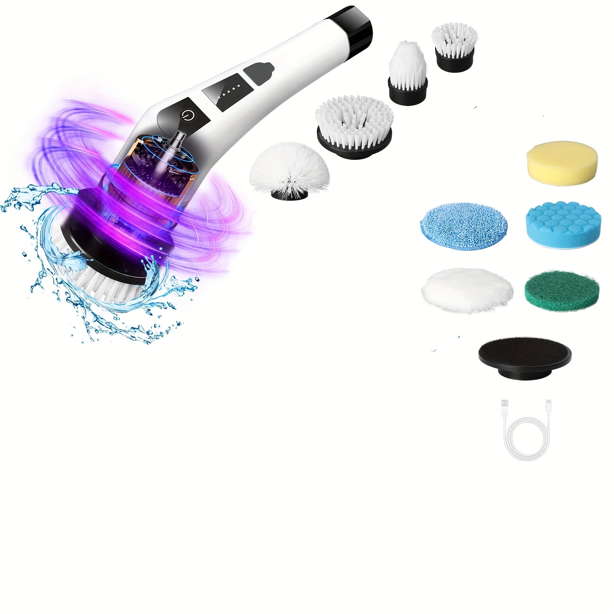 Cepillo de limpieza eléctrico inalámbrico giratorio con cabezales reemplazables y mango ajustable