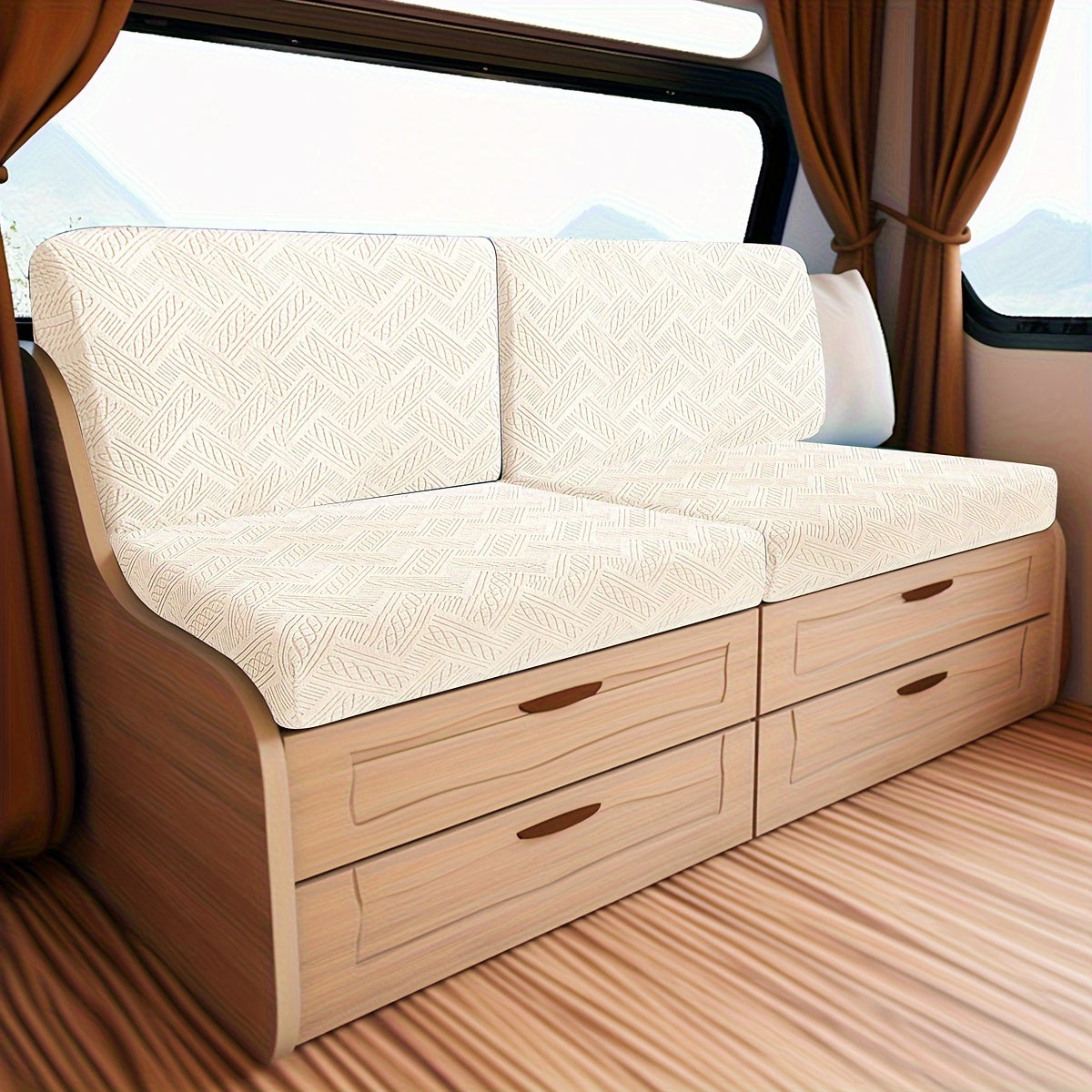 2-Piece Boho Style RV Sofa Cover Set Dust and Pet Scratch Protection Machine Washable