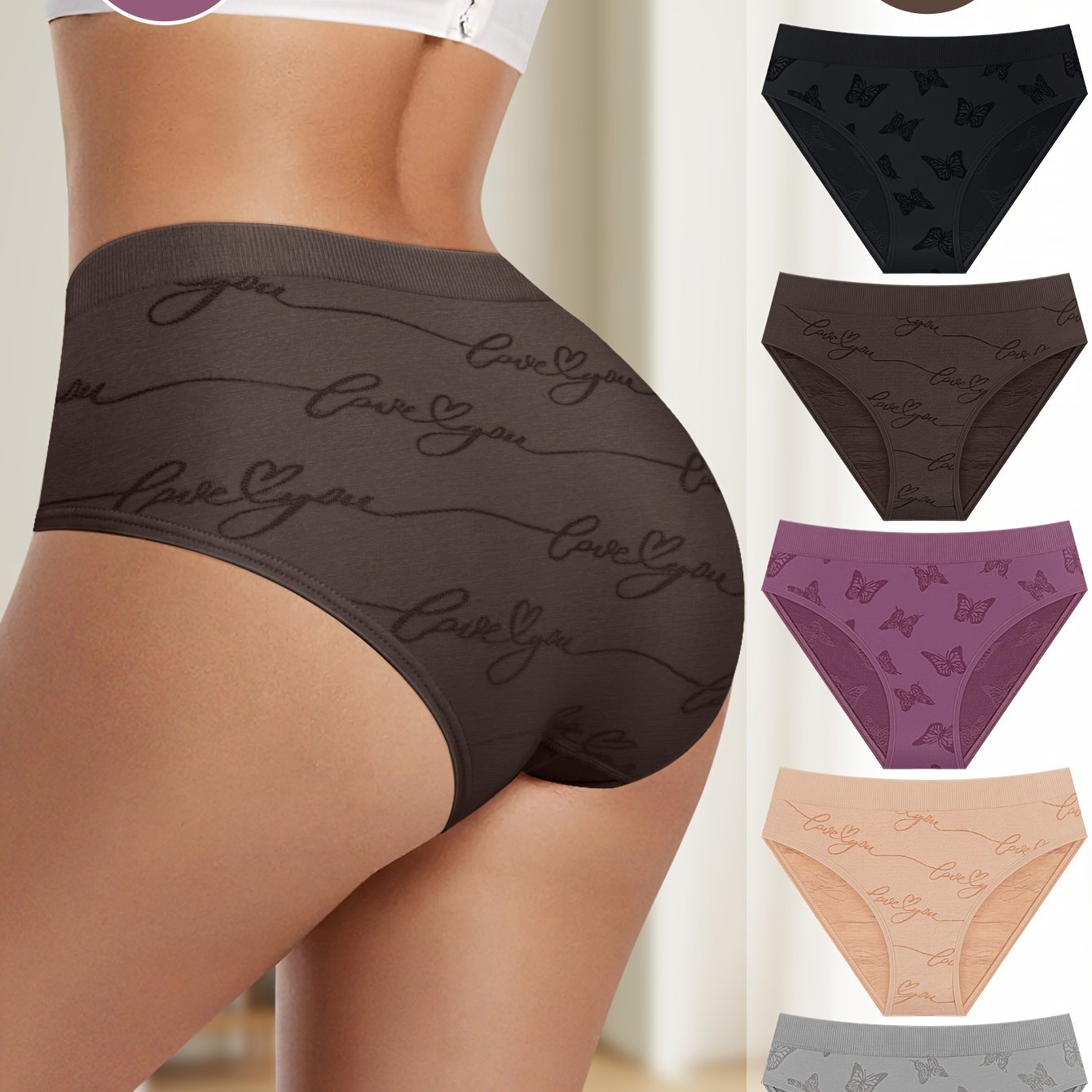 Women's Breathable Cotton Briefs with Butterfly Print, Comfortable Lingerie Underwear