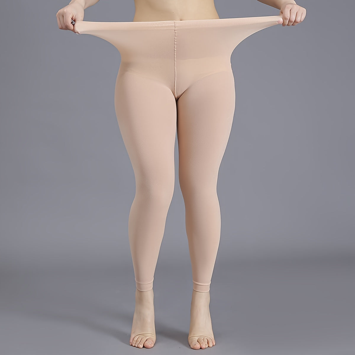 Women's Black High-Waist Opaque Tights Plus Size Footless Pantyhose Nylon Spandex